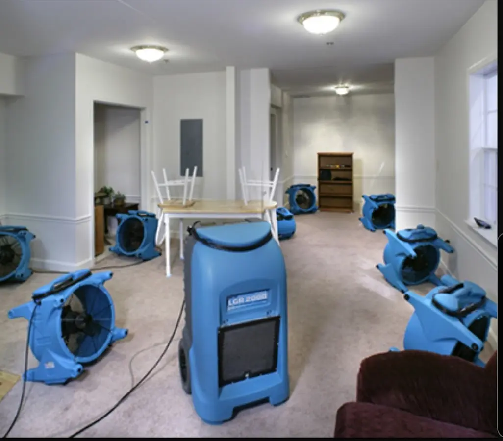 Air movers and dehumidifier setup for Water Extraction & Removal in East Brandywine