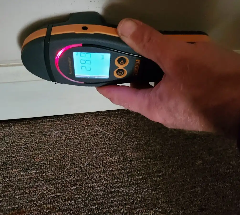 Moisture detection at baseboard during Burst Pipe Cleanup in East Brandywine
